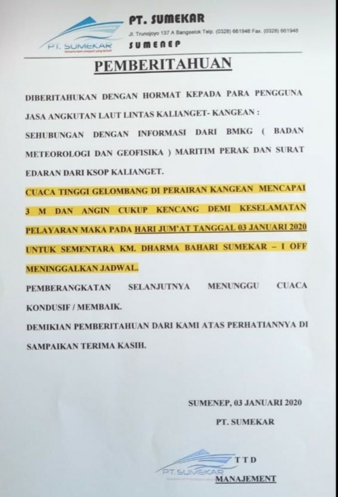 Cuaca Ekstrem, KM DBS I Gagal Berlayar ke Pulau Kangean