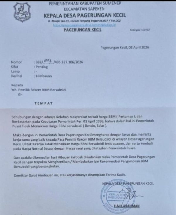 Pemdes Pagerungan Kecil Keluarkan Himbauan Tegas Soal Harga BBM Bersubsidi