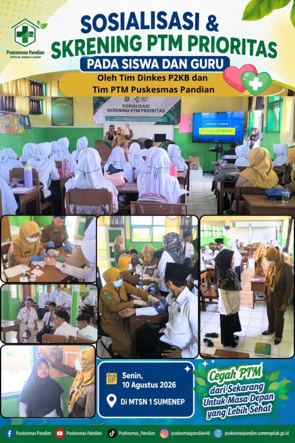 Puskesmas Pandian Bidik PTM dari Bangku Sekolah, Siswa dan Guru MTsN 1 Sumenep Jalani Skrining