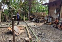 Kandang ternak yang rata dengan tanah dan pemilik luka bakar